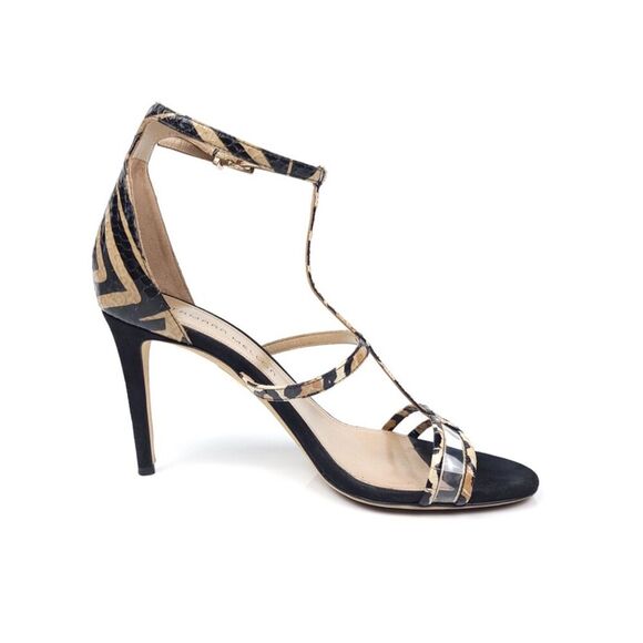 TAMARA MELLON 90s Clear Strappy Leopard Print Black Suede Stiletto Heels 8.5 Y2k